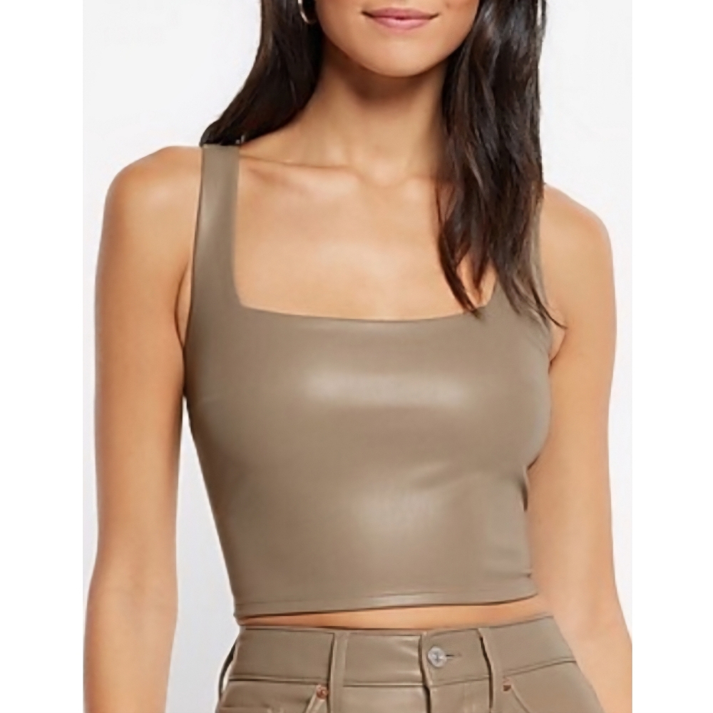 NWT EXPRESS Square Neck Faux Leather Crop Top in Taupe